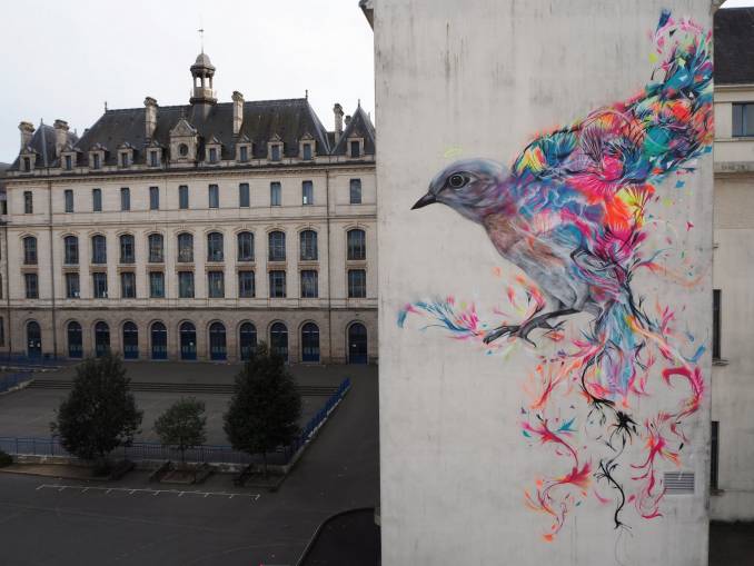 l7m - street art - collège jules simon - oiseau - vannes