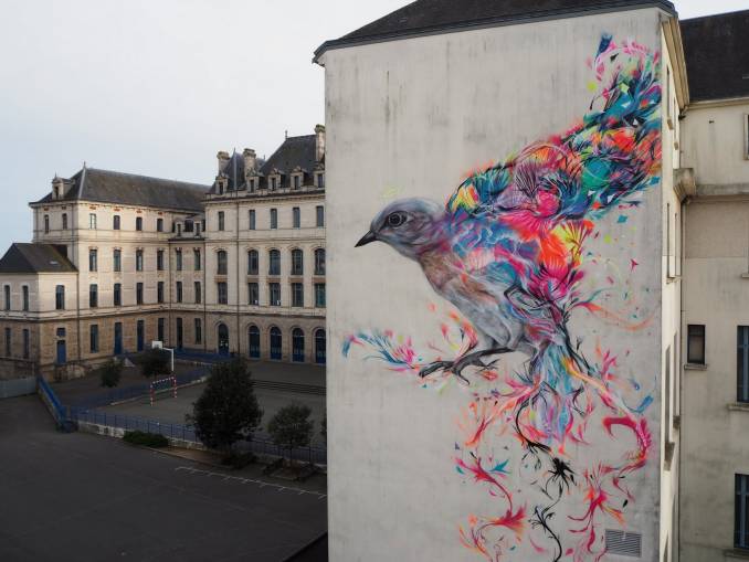 l7m - street art - collège jules simon - oiseau - vannes