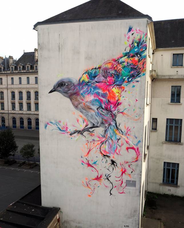 l7m - street art - collège jules simon - oiseau - vannes