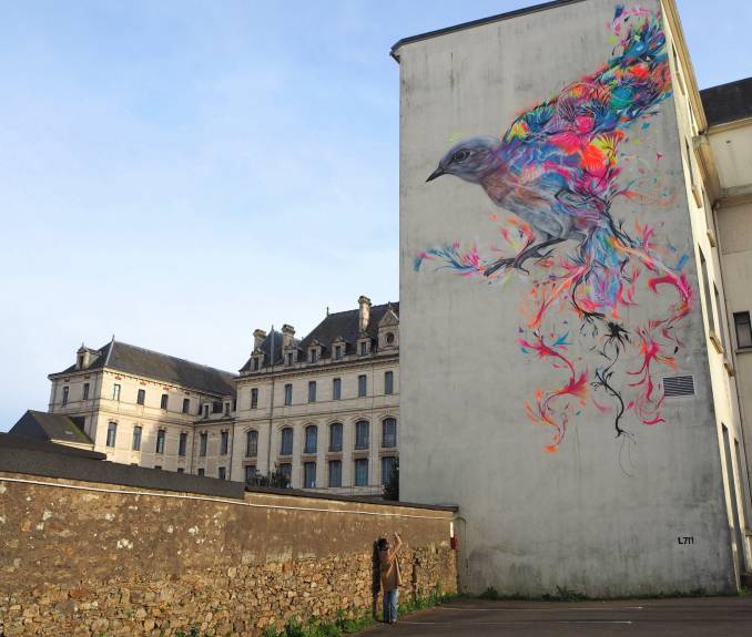 l7m - street art - collège jules simon - oiseau - vannes