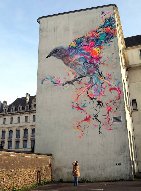 l7m - street art - collège jules simon - oiseau - vannes