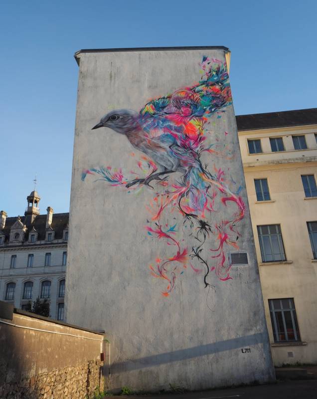 l7m - street art - collège jules simon - oiseau - vannes