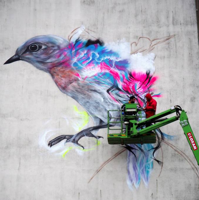 l7m - street art - collège jules simon - oiseau - vannes