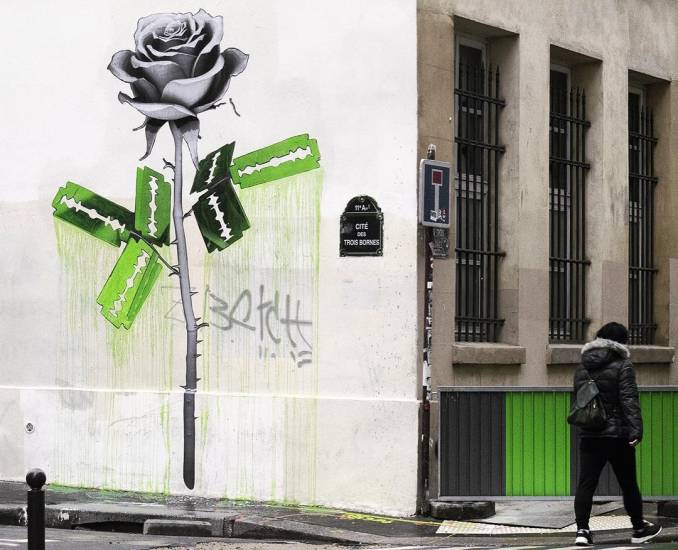 ludo - street art - rose - lame rasoir - paris