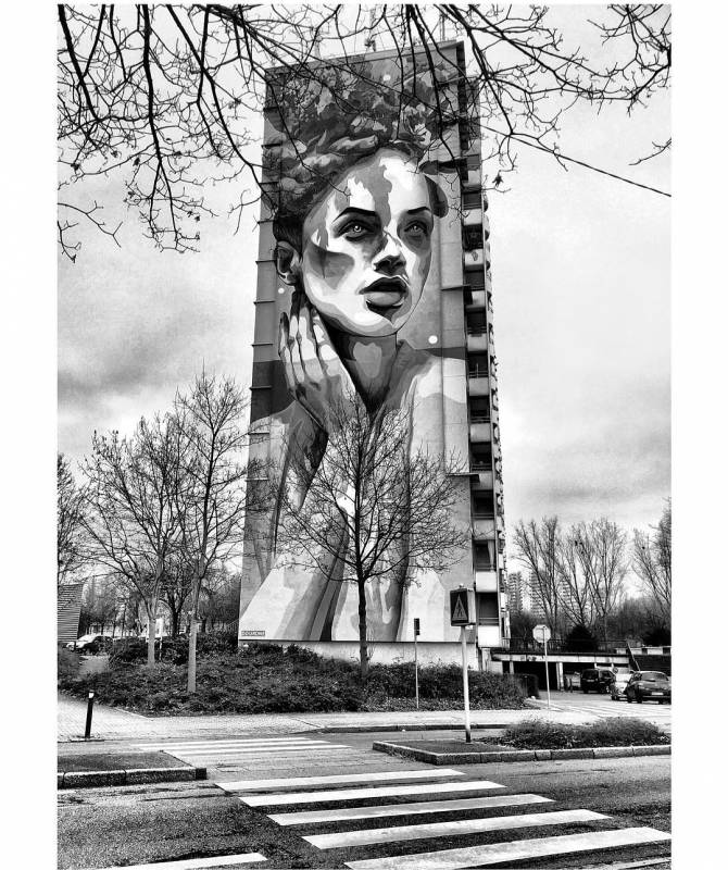 douron - street art - mosaic street art avenue - black and white - mulhouse